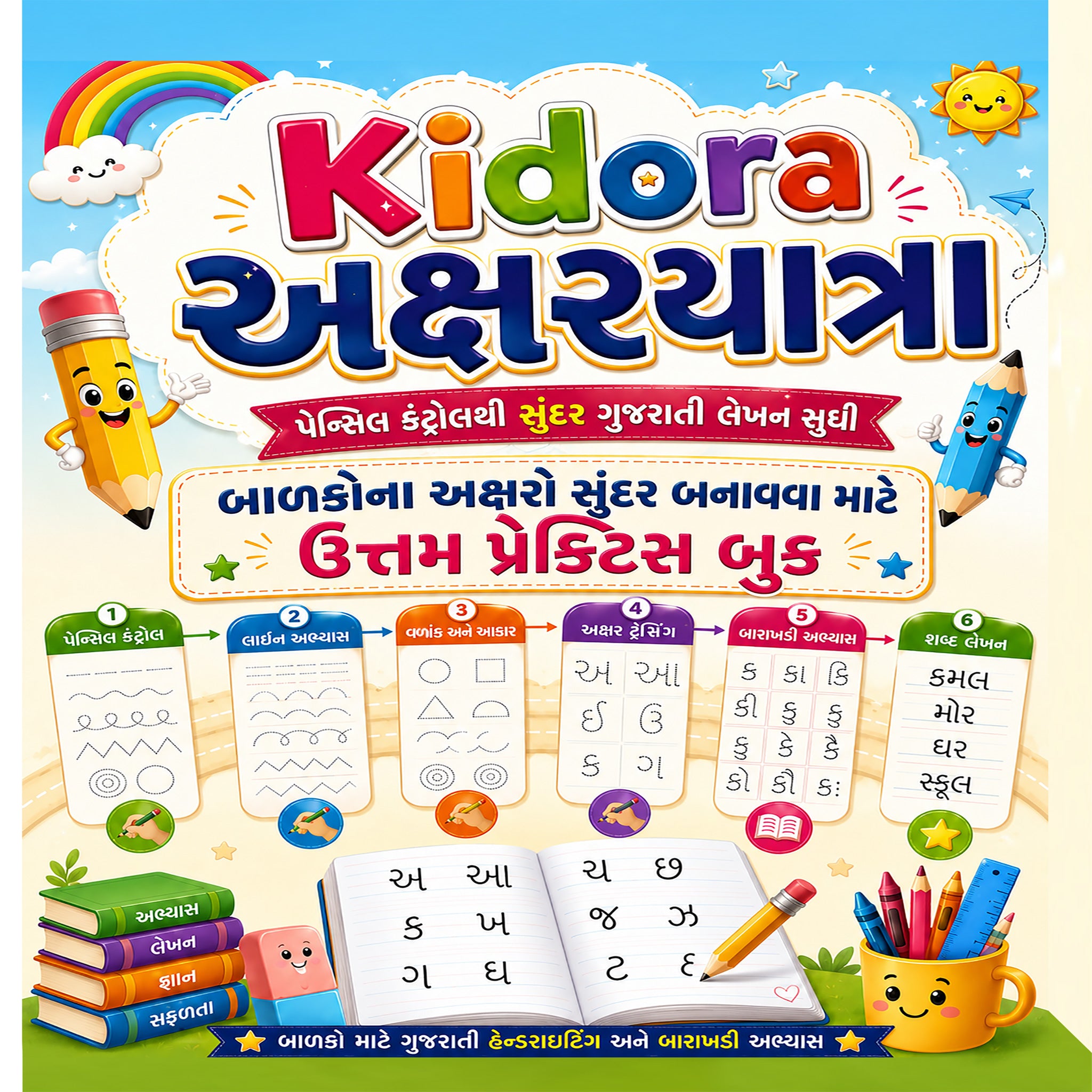 Kidora અક્ષરયાત્રા - Gujarati Handwriting Improvement Practice Book